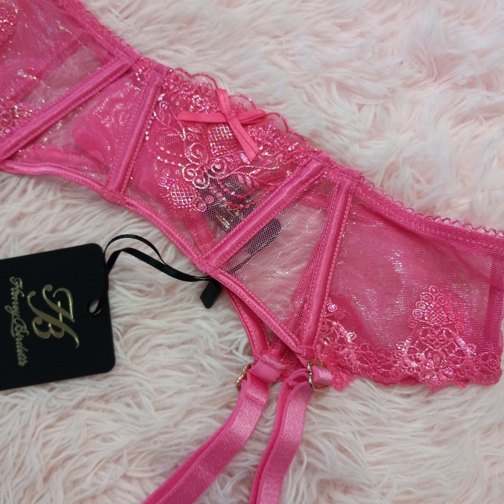 Honey Birdette luxury lingerie panty & suspender-Natalie wild pink! Shimmery sex - Picture 2 of 16
